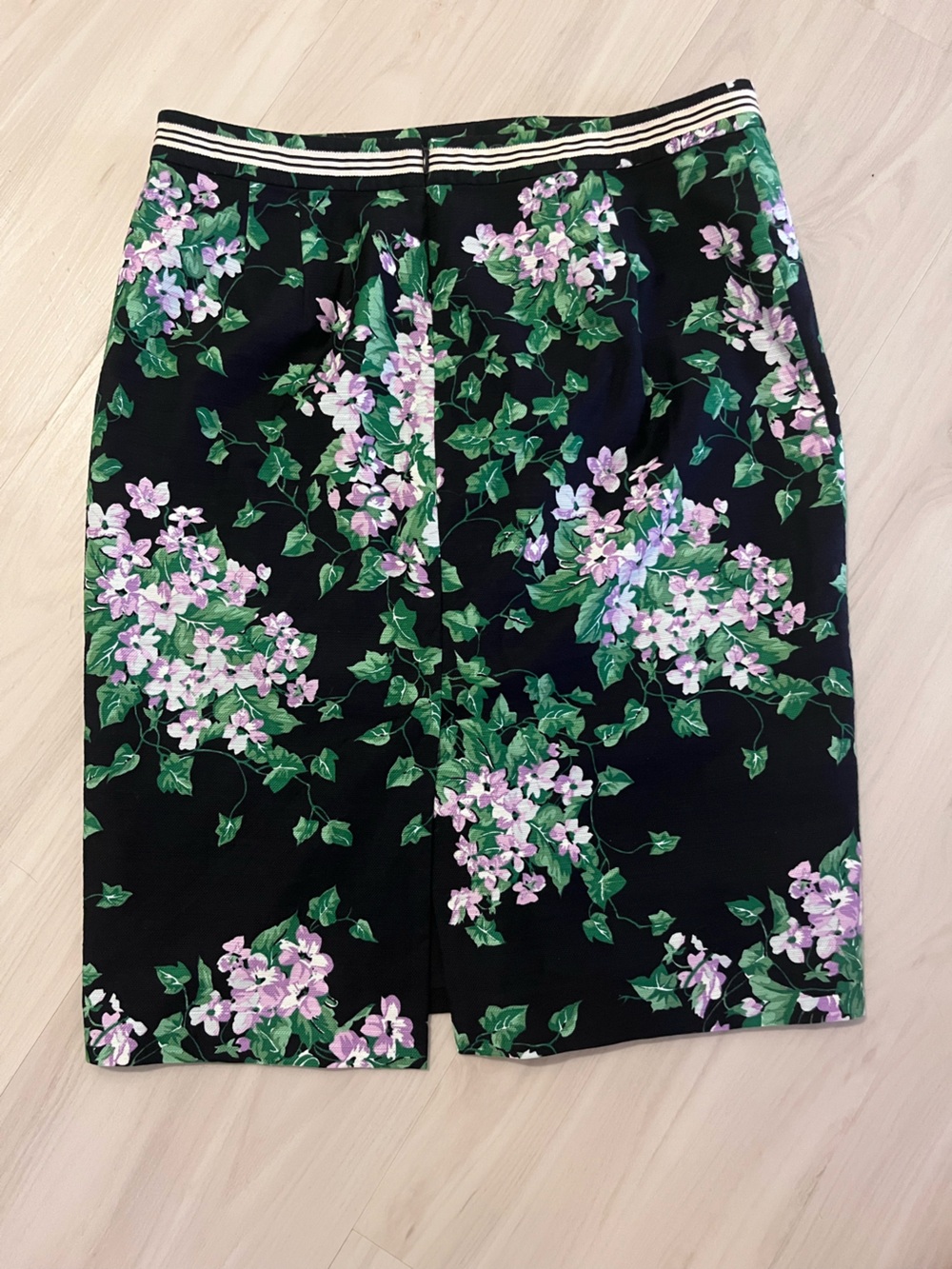 Talbots Black Skirt with Pink Label and Green Floral Print